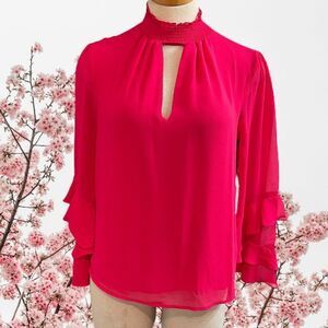 NWT 1. State Retro Pink Frilly Top Blouse Size Small NEW